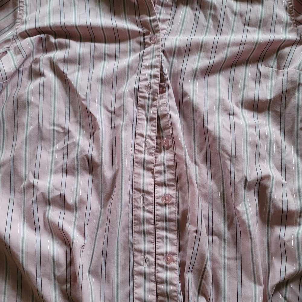 DRESSBARN WOMAN SIZE 18/20 WRINKLE RESISTANT PINK STRIPED BUTTON UP BLOUSE 👚 💖 - Picture 4 of 4